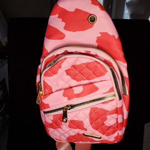 Chic Quilted Crossbody Chest Bag pink and red cow print